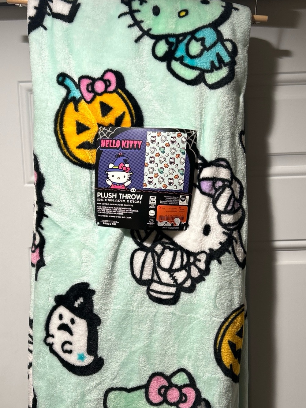 New Hello Kitty Mint Green Halloween Blanket 50” x 70” mummy ghost Frankenstein